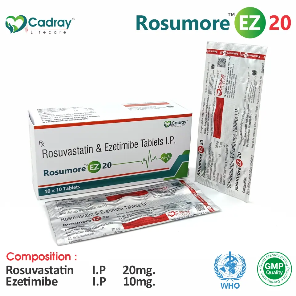 Rosuvastatin 20mg + Ezetimibe 10mg Tablet | Lipid-Lowering Segment | Best Price for PCD Pharma Franchise